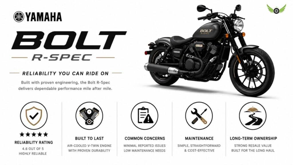 Yamaha Bolt R-Spec reliability infographic showing durability and ownership factors