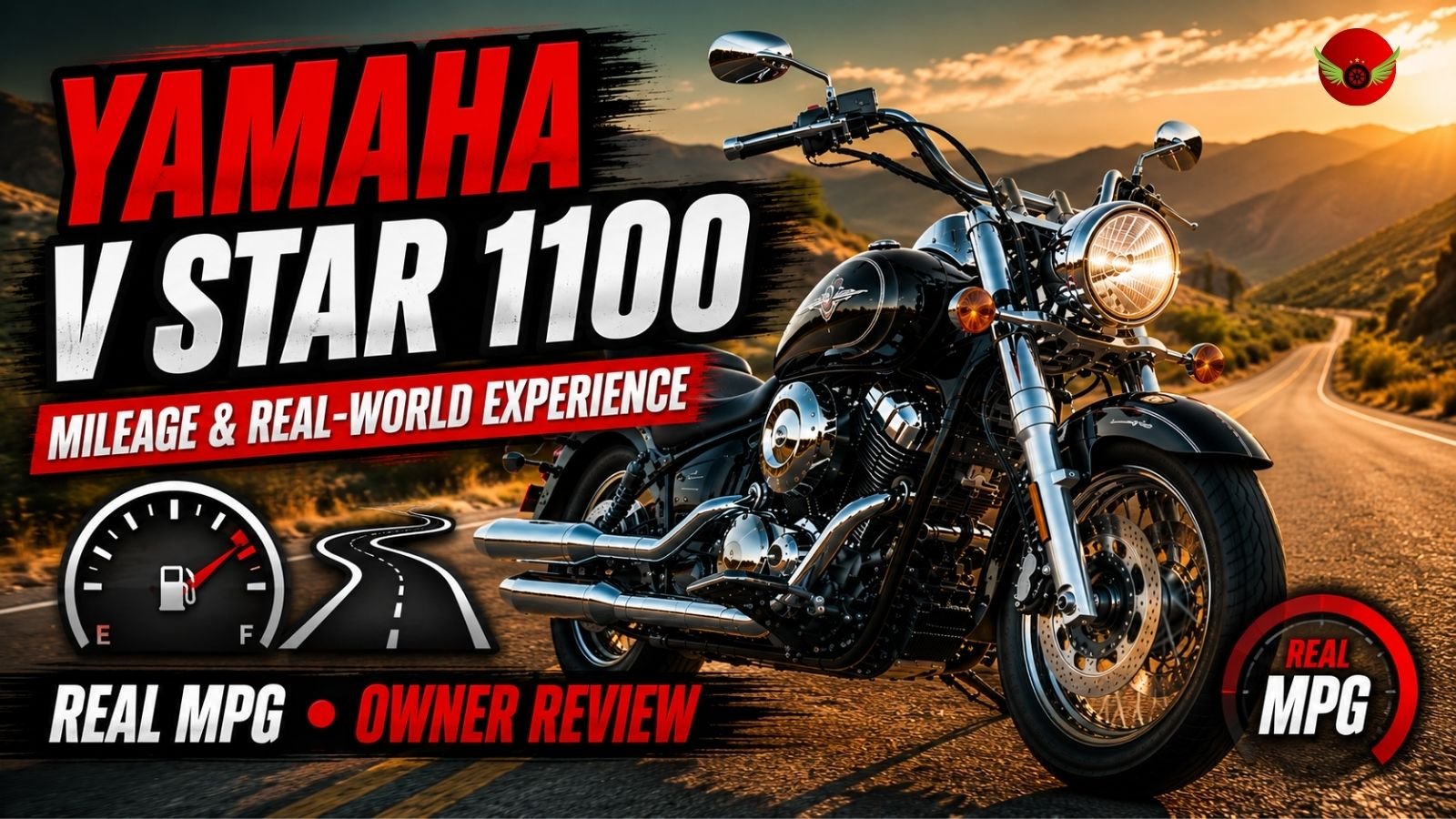 Yamaha V Star 1100 motorcycle showing real-world mileage and riding experience on an American highway.