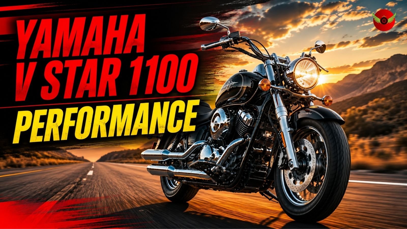 Yamaha V Star 1100 cruiser motorcycle on an American highway showing top speed, performance, and riding experience.