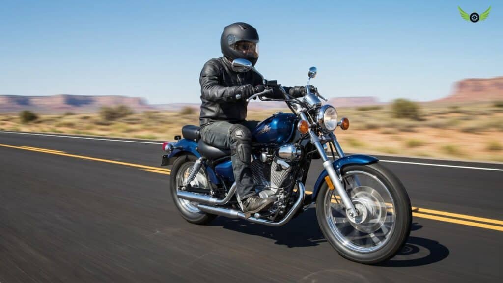 Yamaha V Star 250 engine performance infographic showing horsepower torque and fuel economy