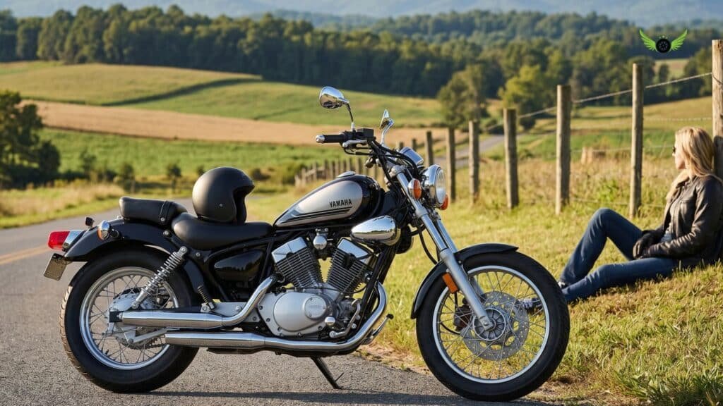 Yamaha V Star 250 parked beside a scenic road during a weekend ride