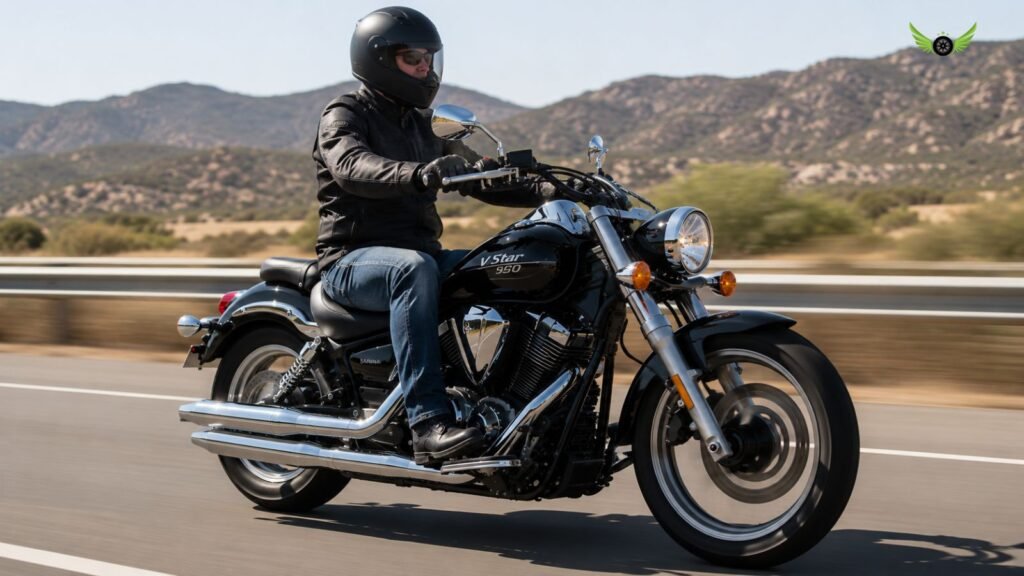 Yamaha V Star 950 demonstrating highway performance on an open road