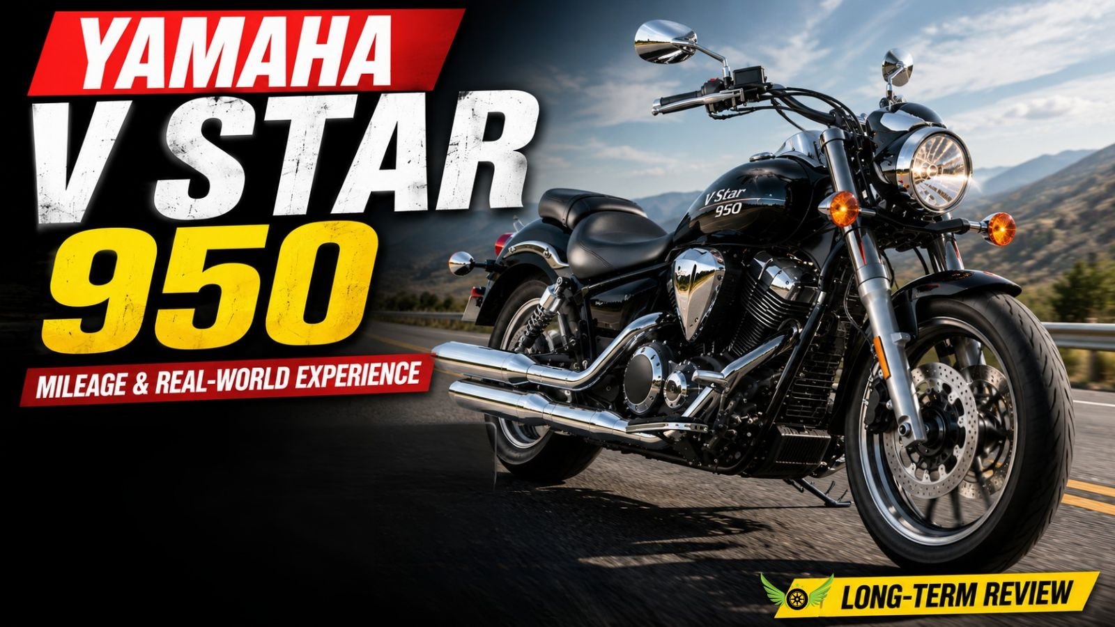 Yamaha V Star 950 cruiser motorcycle parked beside an American highway