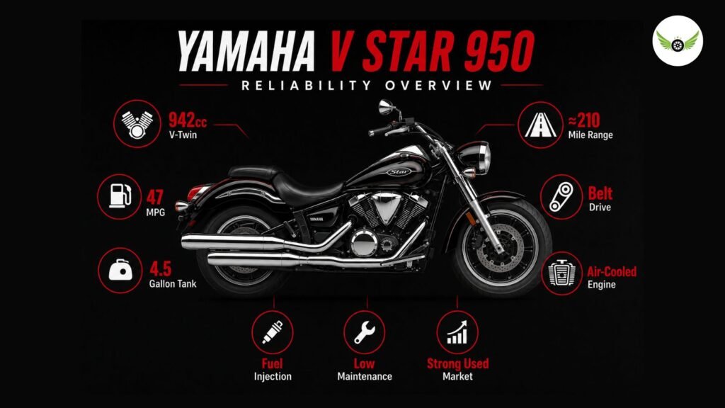 Yamaha V Star 950 reliability infographic with key specifications and ownership highlights