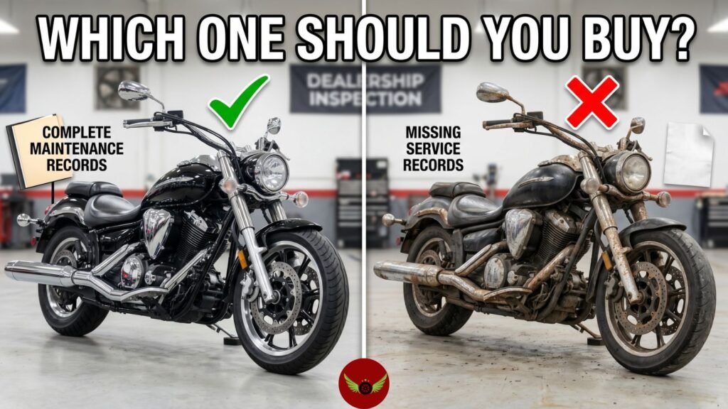 Comparison of a well-maintained and poorly maintained Yamaha V Star 950 before buying