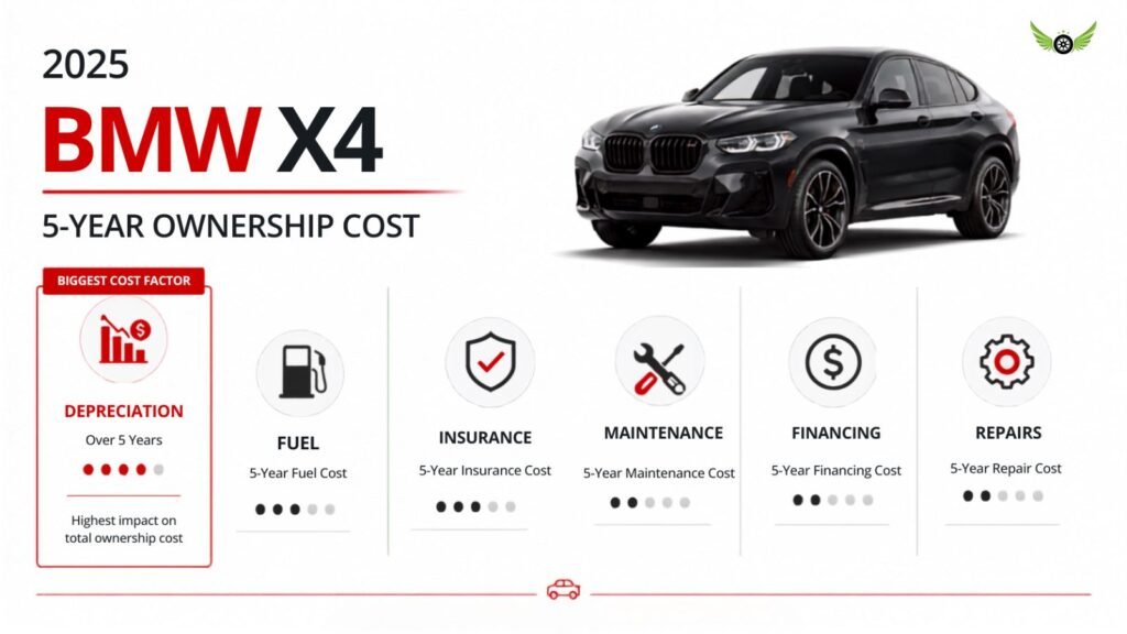 2025 BMW X4 five-year ownership cost breakdown including depreciation, fuel, insurance and maintenance