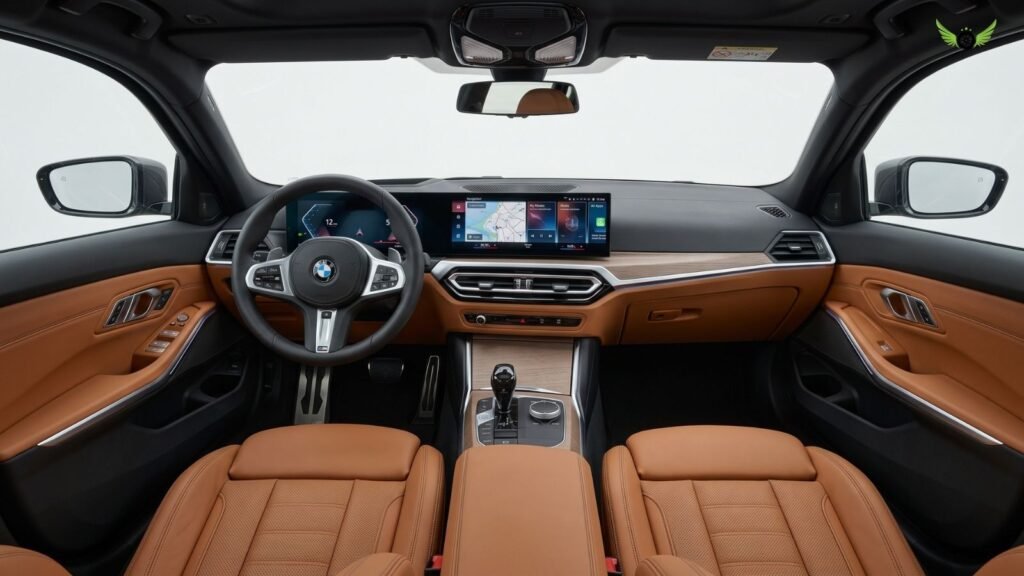 2026 BMW 3 Series interior showing the driver-focused dashboard and infotainment technology