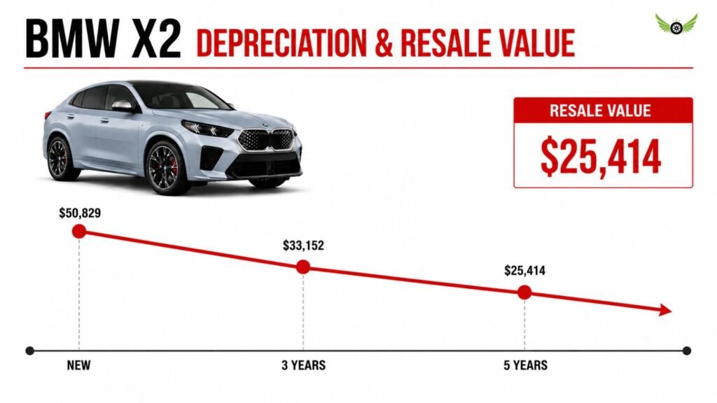 2026 BMW X2 three-year and five-year depreciation and resale value infographic