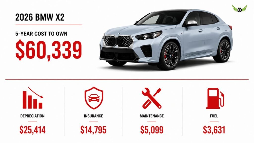 2026 BMW X2 five-year ownership cost breakdown infographic