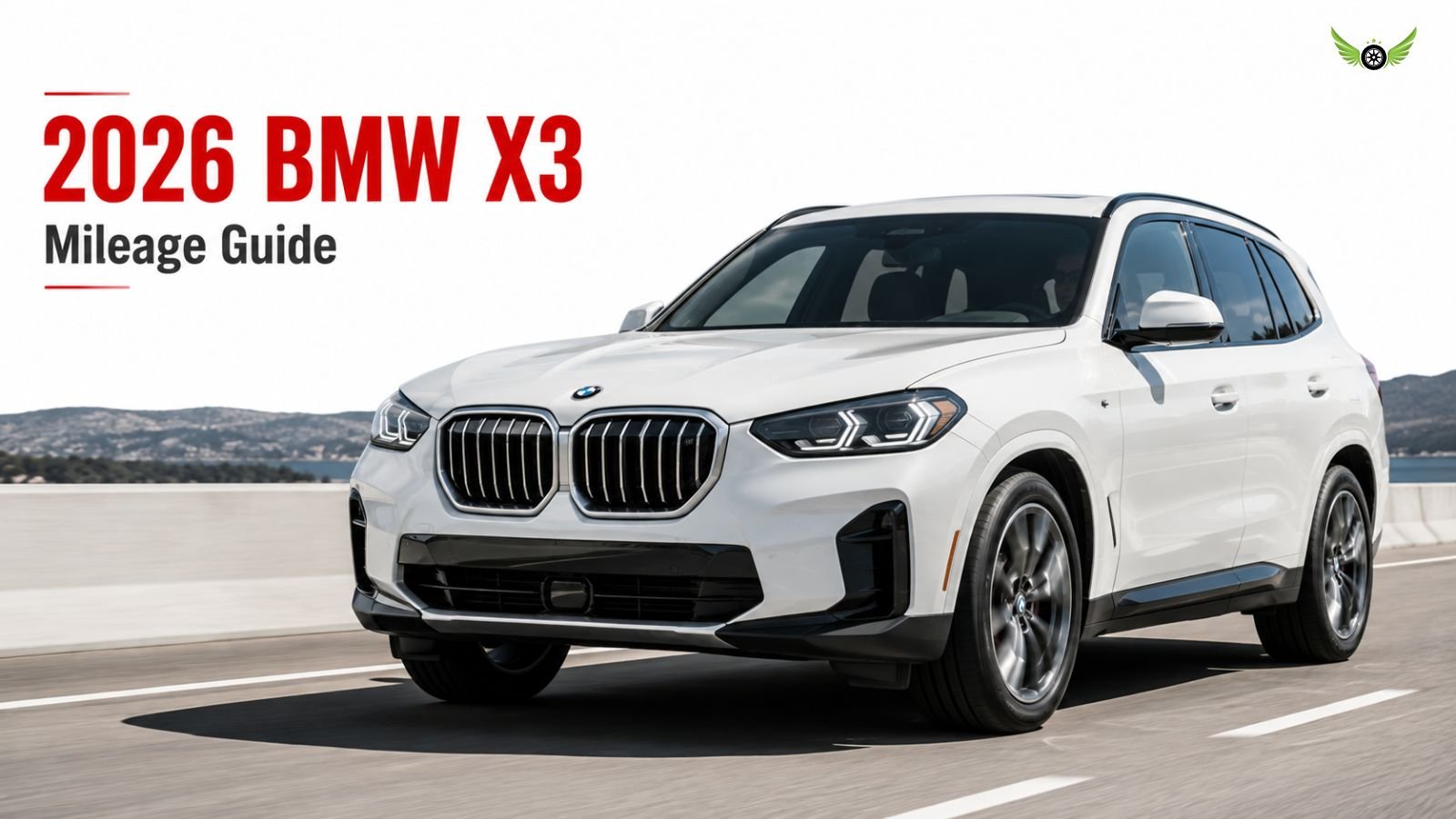2026 BMW X3 driving on a highway showing its mileage, MPG and performance