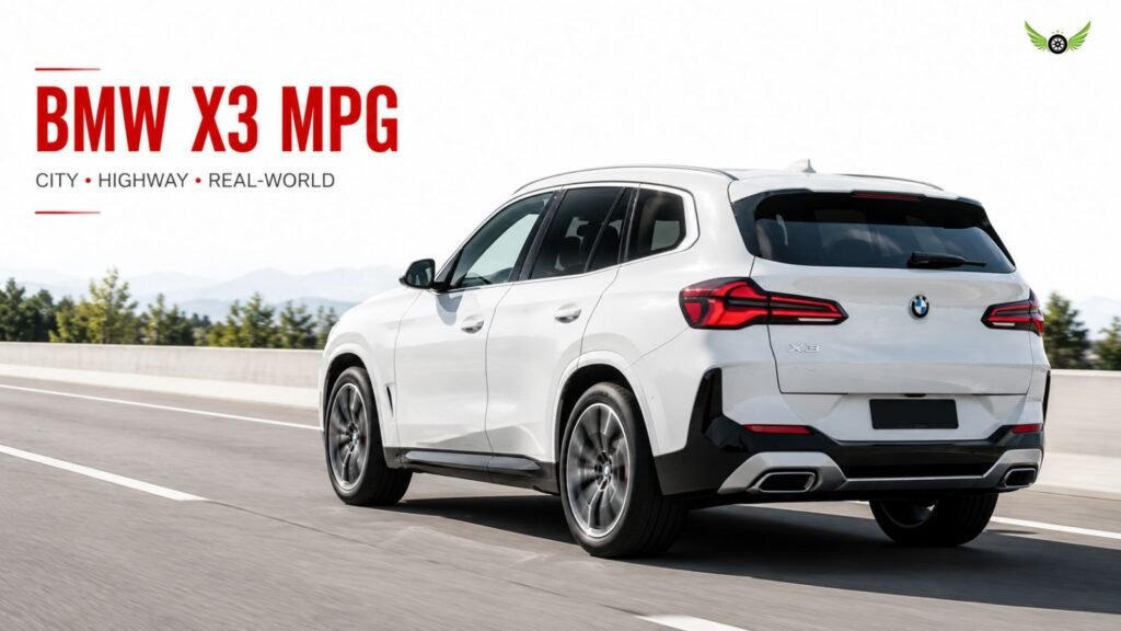 2026 BMW X3 driving on a highway for MPG and fuel economy coverage