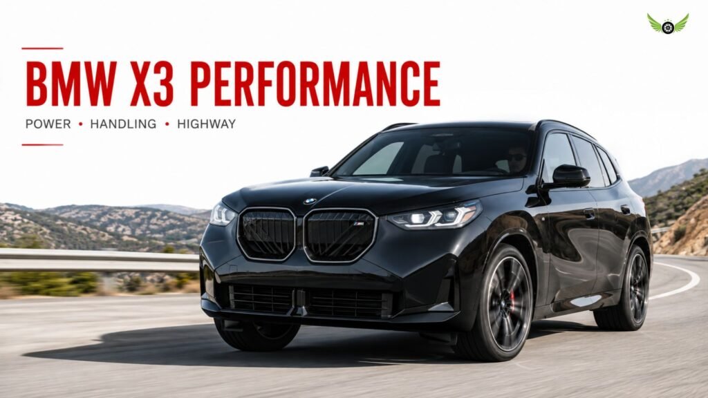 2026 BMW X3 M50 driving on a road during dynamic performance testing