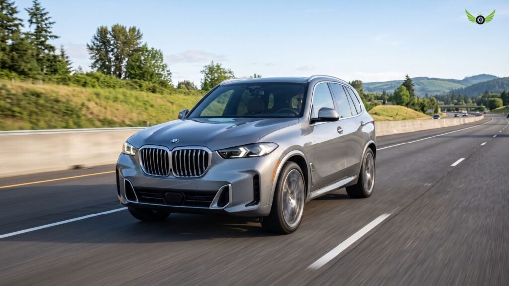 2026 BMW X5 driving on an American road for the insurance cost section