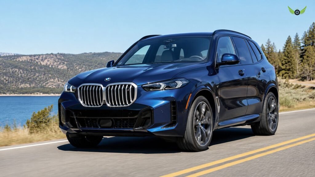 2026 BMW X5 driving on a road showcasing performance and confident handling
