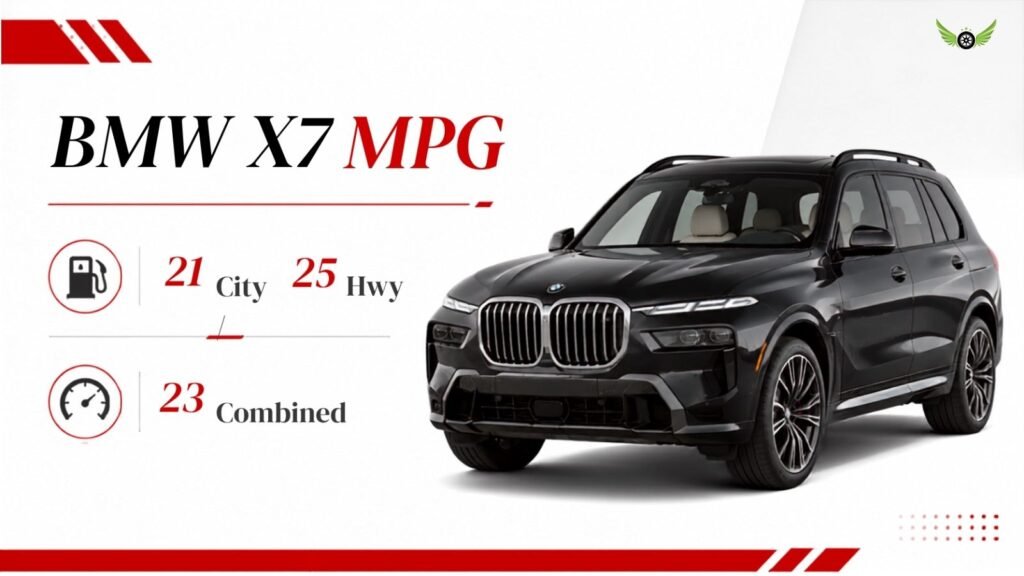 2026 BMW X7 fuel economy infographic showing MPG information for the xDrive40i