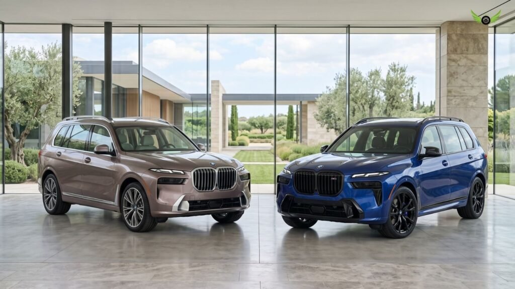 A visual comparison of the 2026 BMW X7 lineup, including the xDrive40i and performance-focused M60i.