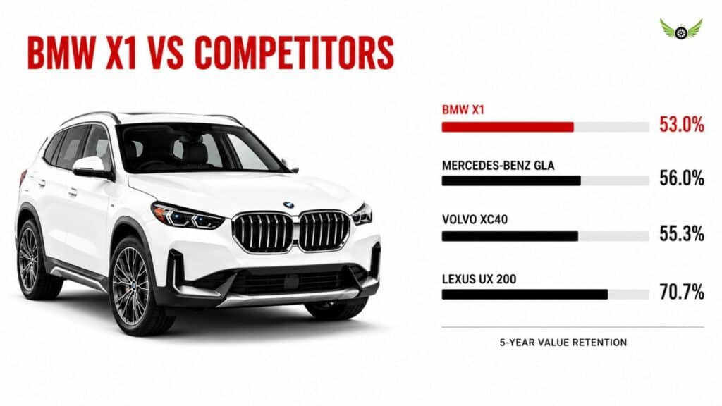 BMW X1 five-year resale value comparison with Lexus UX Mercedes-Benz GLA and Volvo XC40