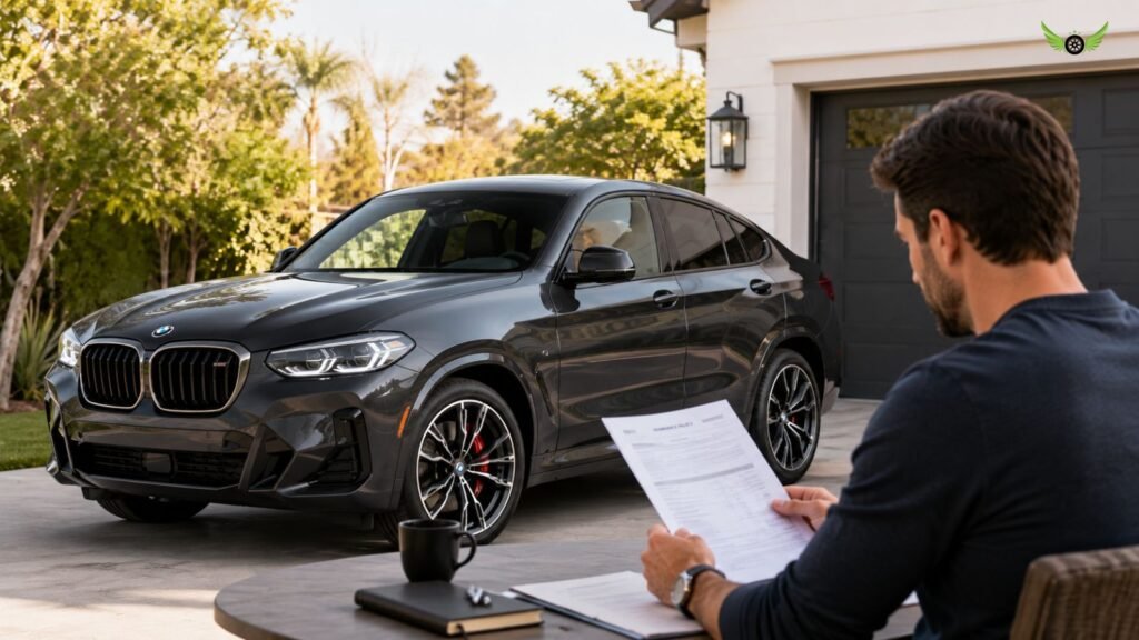 BMW X4 owner reviewing car insurance information in the USA