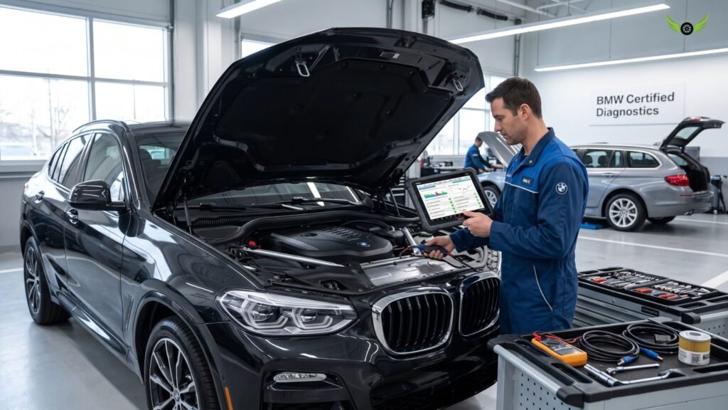 BMW X4 undergoing professional diagnostic inspection for reliability and vehicle systems
