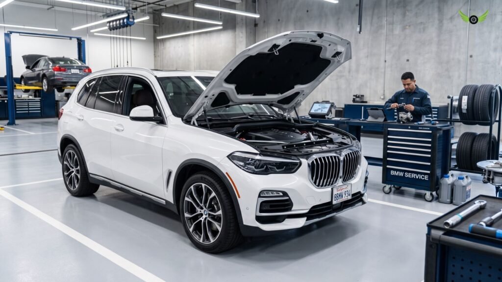 BMW X5 receiving routine maintenance and professional service inspection