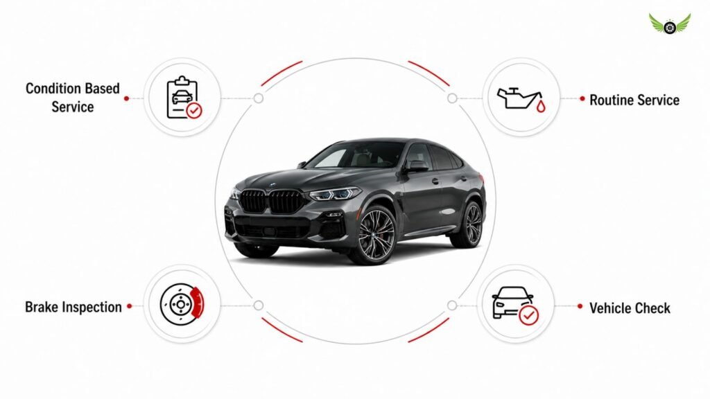 BMW X6 maintenance schedule infographic showing routine service and vehicle checks