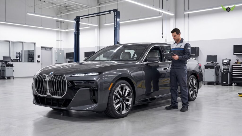 2026 BMW 7 Series maintenance service and inspection at a professional workshop