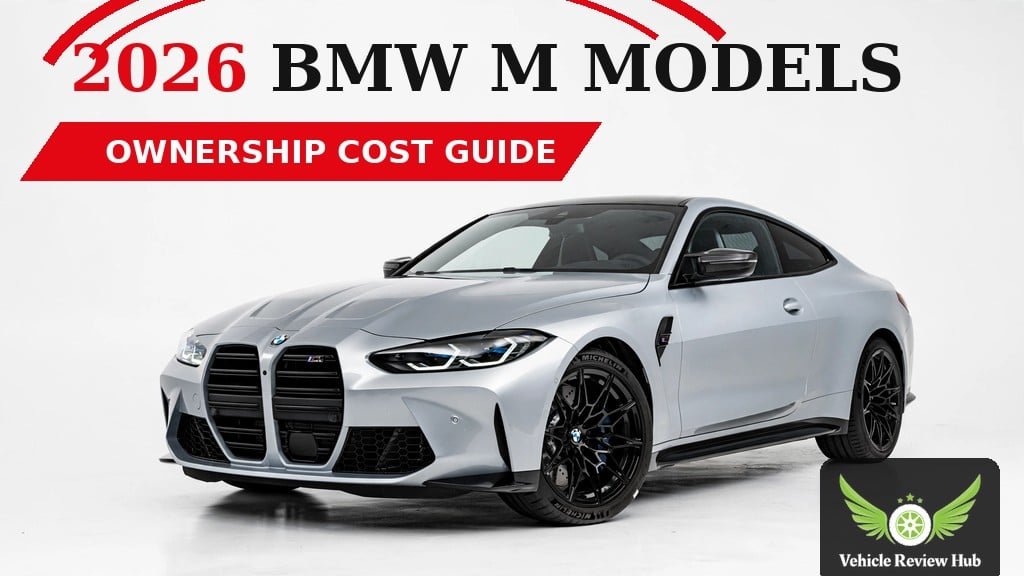 Silver 2026 BMW M4 coupe in an ownership cost guide graphic