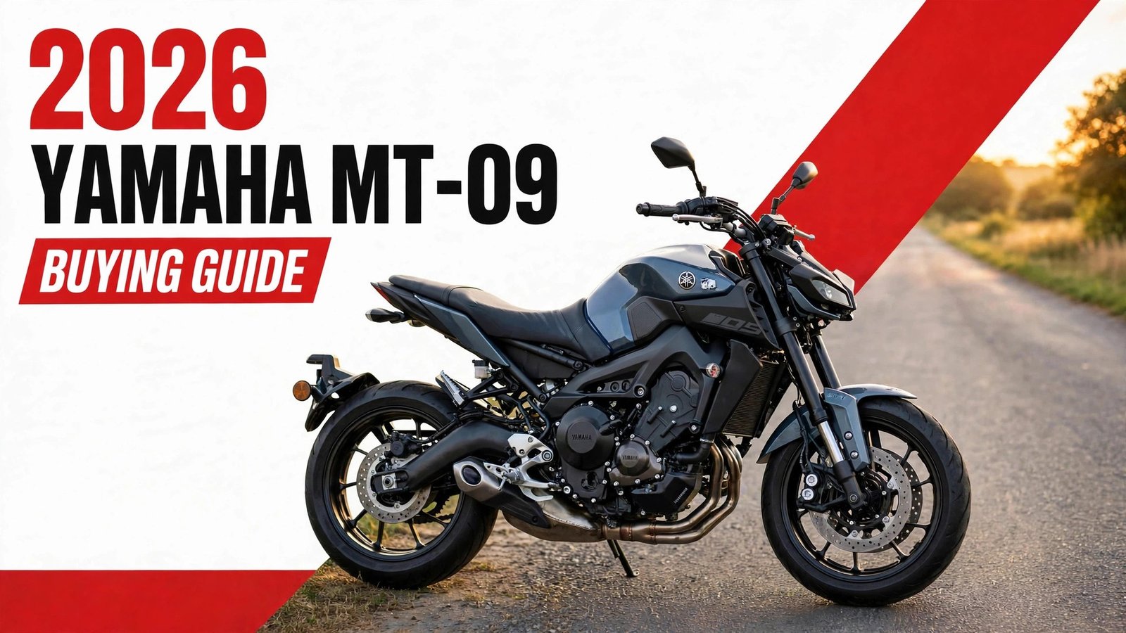 2026 Yamaha MT-09 Buying Guide featured image showing the standard motorcycle in dark grey with black fork