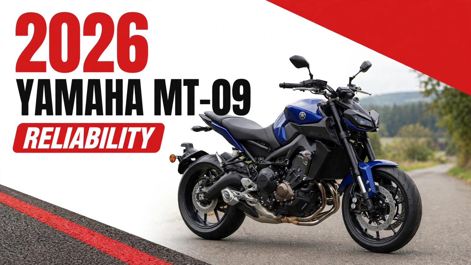 2026 Yamaha MT-09 Reliability featured image showing the standard motorcycle in blue with black fork tubes