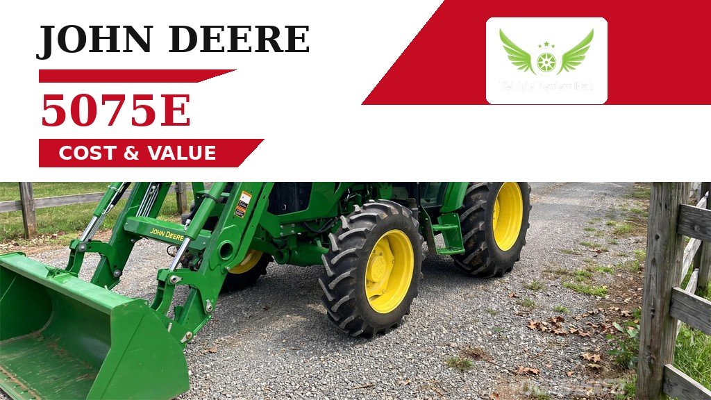 John Deere 5075E Cost and Value featured banner with a green tractor