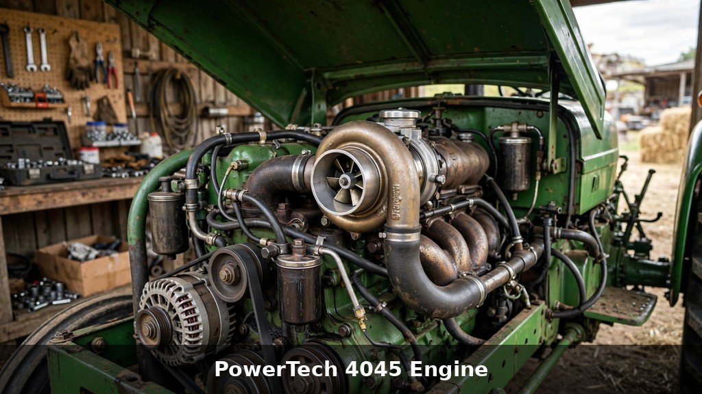 PowerTech 4045 diesel engine detail with turbocharger on a John Deere 5090M