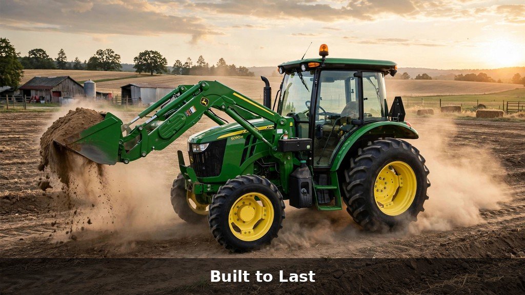 John Deere 5090M utility tractor with front loader working on a farm