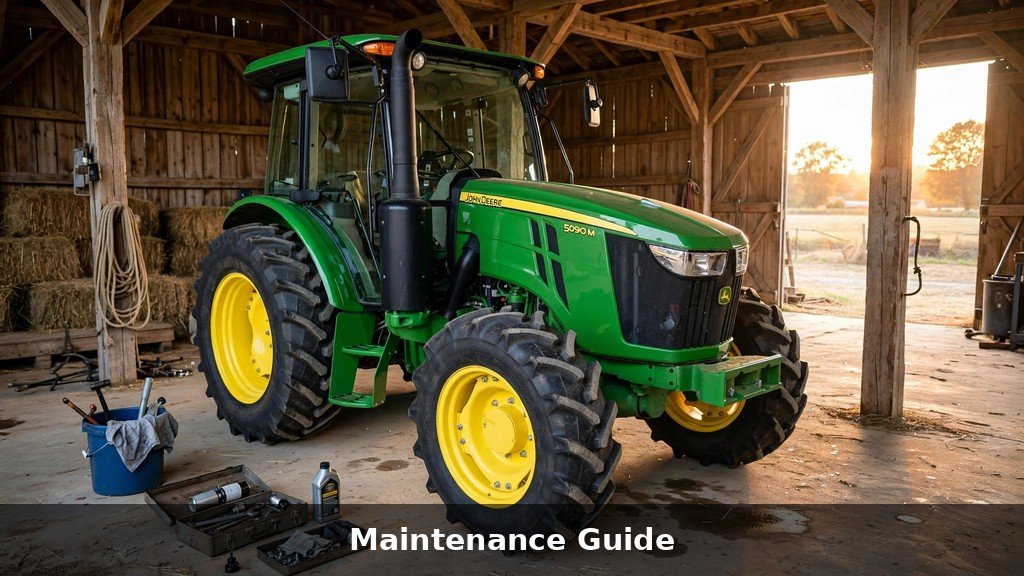 John Deere 5090M parked inside a barn after scheduled maintenance