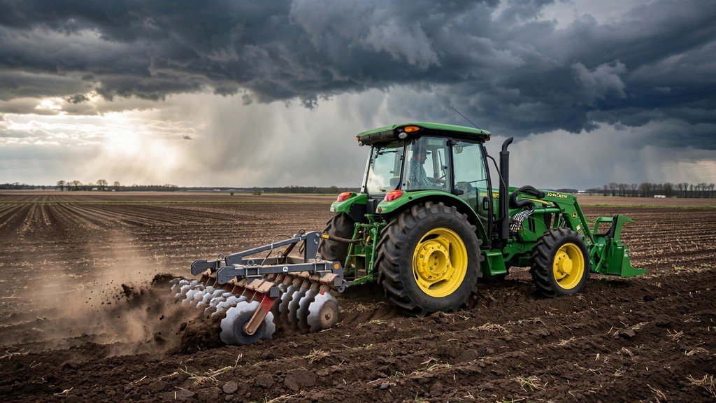 John Deere 5M Series performance pulling a disc harrow