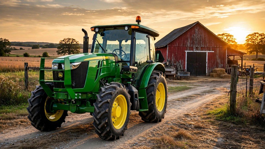 John Deere 5M Series performance at the farm at sunset