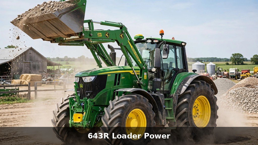 John Deere 6M tractor doing loader work