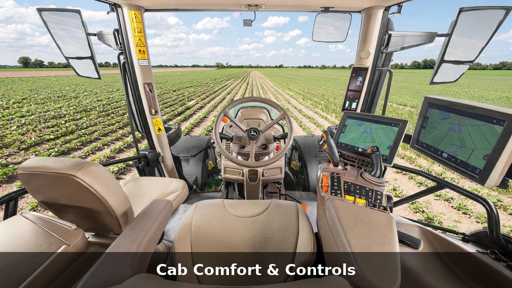 John Deere 6M cab interior with controls