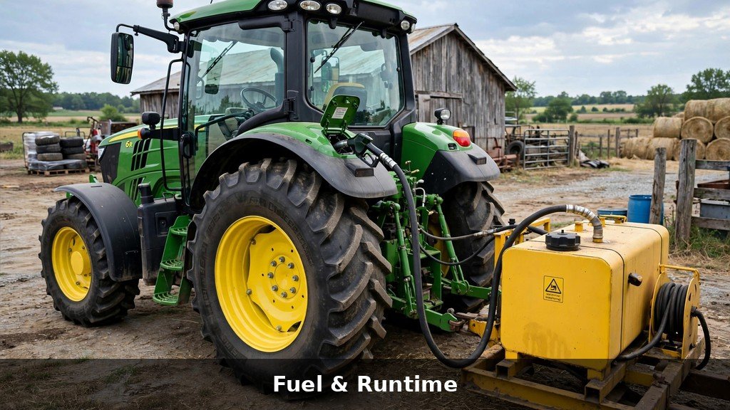 John Deere 6R tractor refueling at the farm fuel tank