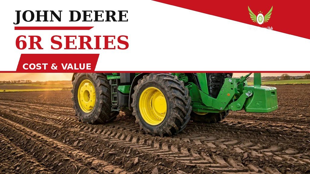 John Deere 6R Series Cost and Value featured banner showing the tractor on tilled soil at sunset