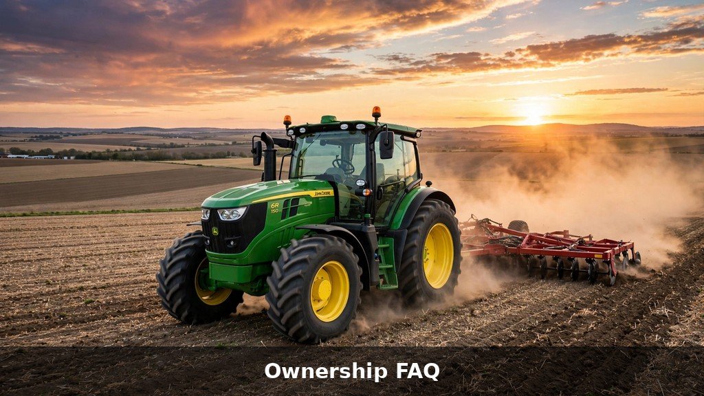 John Deere 6R tractor tilling a field at sunset