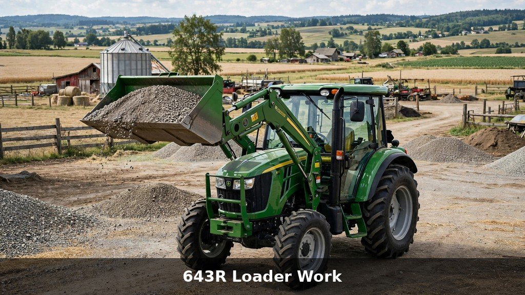 John Deere 6110M utility tractor with loader in a green field