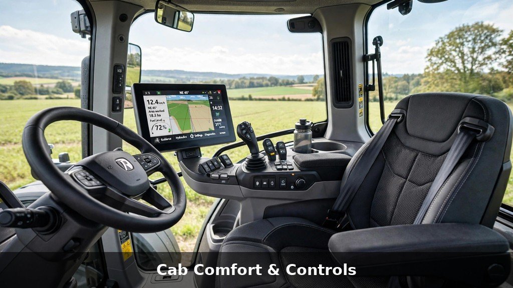John Deere 6110M cab interior with transmission controls