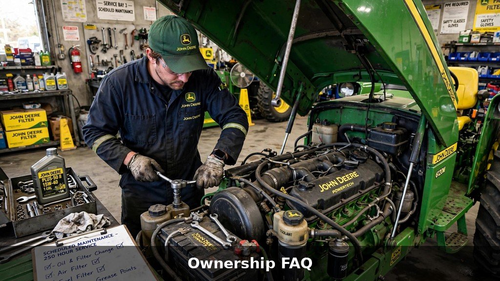 Scheduled maintenance service on a John Deere 6110M tractor