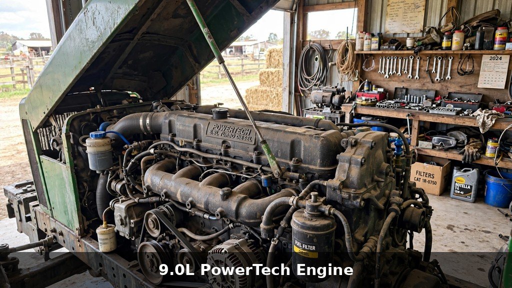 John Deere 7R Series PowerTech diesel engine with hood open