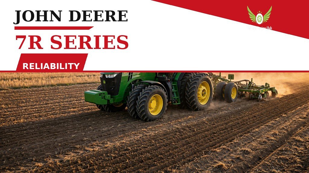 John Deere 7R Series Reliability featured banner showing the wheeled tractor pulling a disc