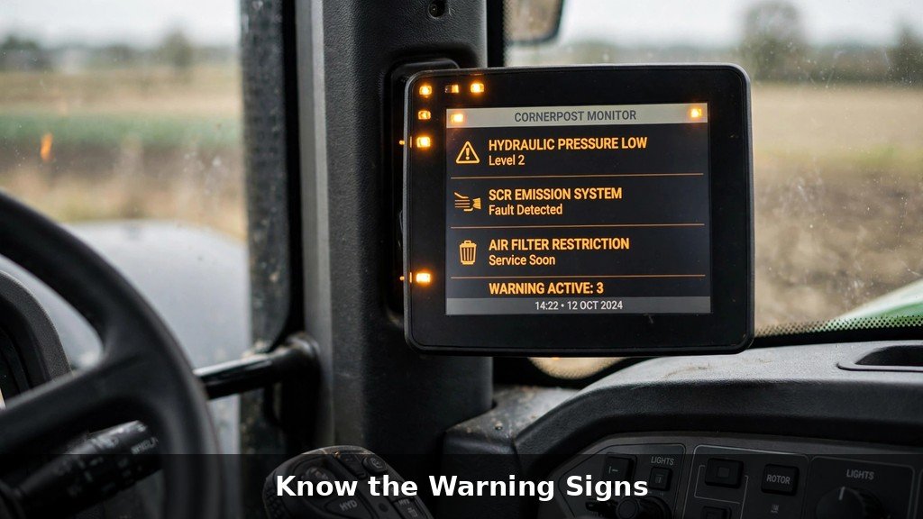 Warning lights on the John Deere 7R Series cab display