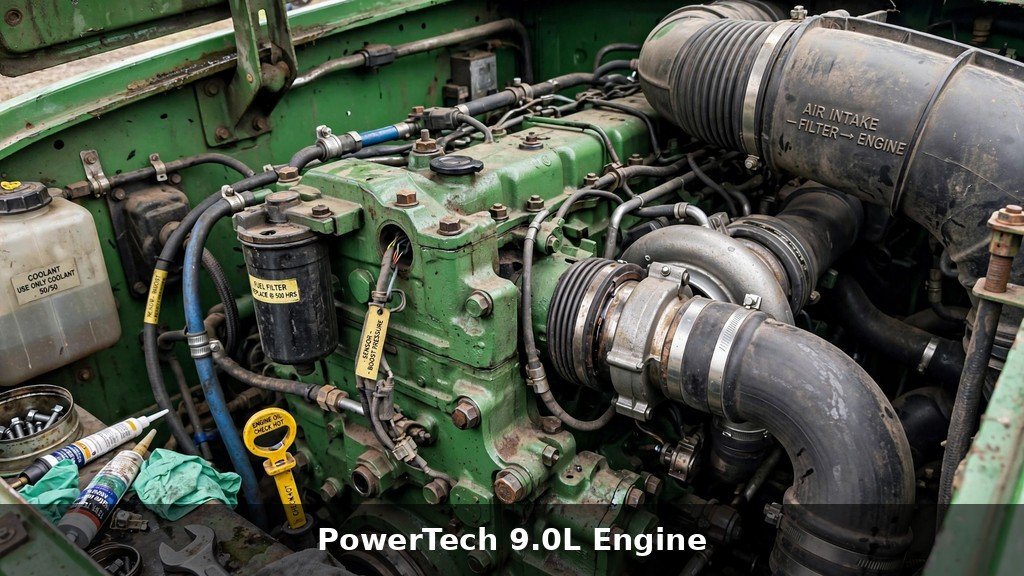 John Deere 8R Series review: 9.0L PowerTech engine compartment with hood open