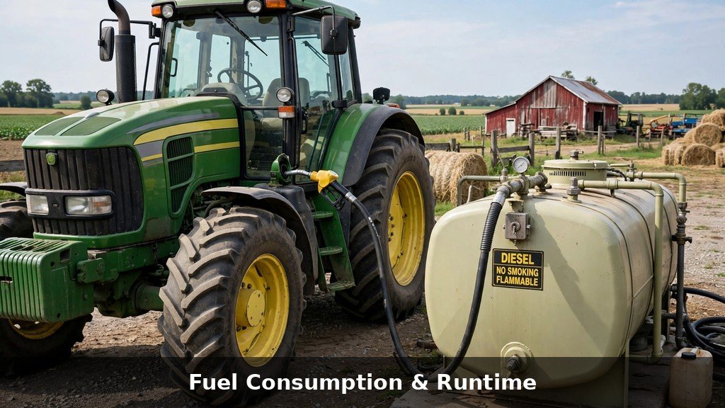John Deere 8R tractor refueling - fuel consumption and runtime