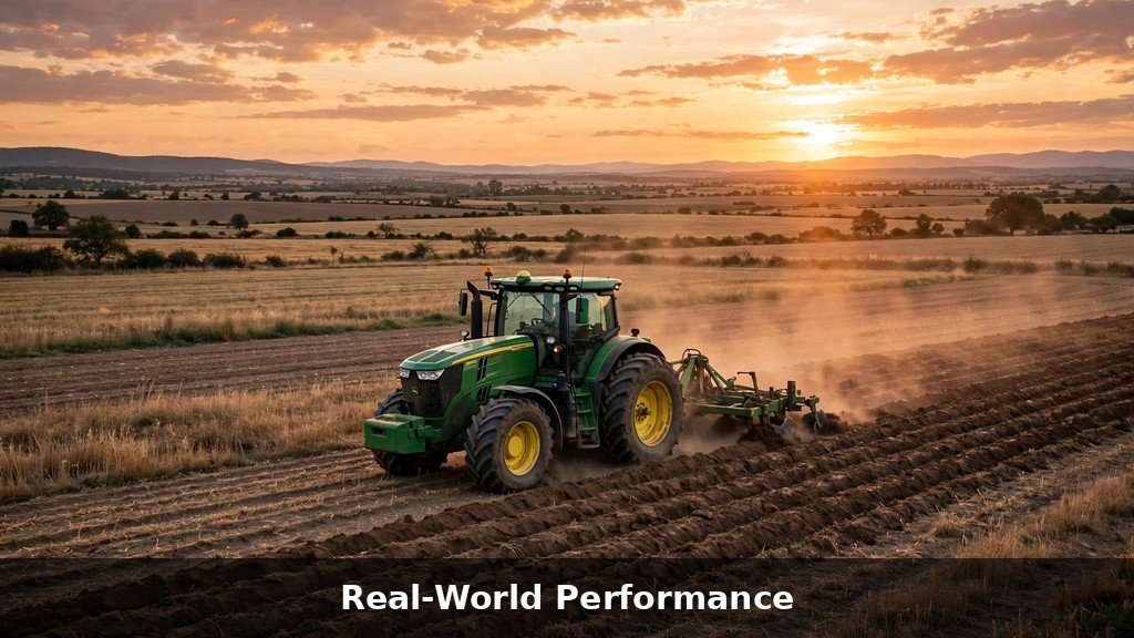 John Deere 8R working at sunset - real-world performance