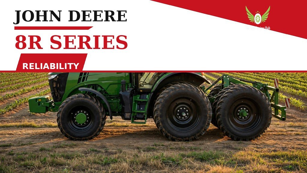 John Deere 8R Series Reliability featured banner showing the wheeled tractor in a crop field